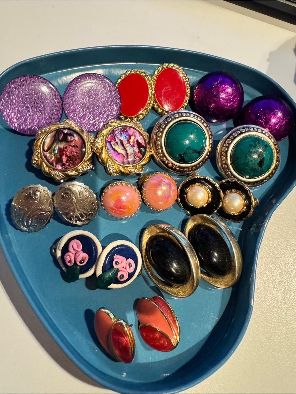 Vintage Women Bright Mixed Color Button Earrings Set Lot